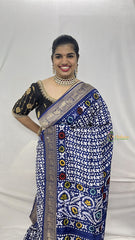 Vriksham Bandhani Style Indigo Ajrakh Dola Silk Saree-VS4365
