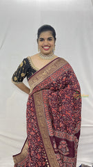 Vriksham Maroon Ajrakh Dola Silk Saree-VS4367