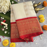 Off White Korvai Pure Silk Saree - VS3991