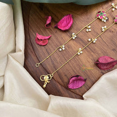 Vriksham Sun Floral Jadau Kundan Anklets-Red Green-Pearls-J3980