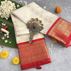 Off White Korvai Pure Silk Saree - VS3991