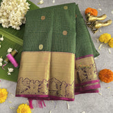 Bridal Dark Green Vairaoosi Podi Kattam Korvai Pure Silk Saree - VS4003