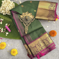 Bridal Dark Green Vairaoosi Podi Kattam Korvai Pure Silk Saree - VS4003