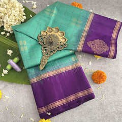 Sea Green Korvai Kanchi Pure Soft Silk Saree - VS4005