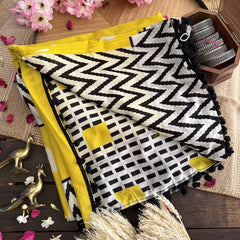 Vriksham Yellow Cotton Mulmul Saree With Pom Pom Lace-VS4428