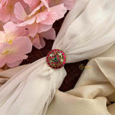 Vriksham Round Peacock Ruby & Emerald White Kemp Kundan Jadau Finger Ring-J4199