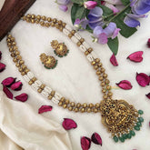 Vriksham Unique Temple Jewelry With Lakshmi Pendant-Pearl & Green Bead Long Neckpiece-G20416