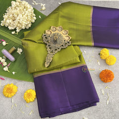 Olive Green Korvai Kanchi Pure Soft Silk Saree - VS4007