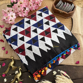 Vriksham White With Tringle Print Cotton Mulmul Saree With Pom Pom Lace-VS4432