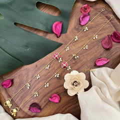 Vriksham Elegant Pear Flower Jadau Kundan Anklets-Red White-J3985