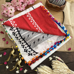 Vriksham White With Butterfly Print Cotton Mulmul Saree With Pom Pom Lace-VS4431