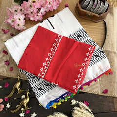 Vriksham White With Butterfly Print Cotton Mulmul Saree With Pom Pom Lace-VS4431