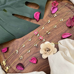 Vriksham Elegant Pear Flower Jadau Kundan Anklets-Red White-J3985