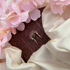 Vriksham Delicate Kemp Crescent Gold Look Alike Finger Ring-Red-Green-G21768