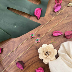 Vriksham Premium Floral Stone Pendant Anklets-Red Green-J3966