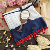 Vriksham White with Dark Blue Cotton Mulmul Saree With Pom Pom Lace-VS4427