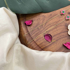 Vriksham Premium Floral Stone Pendant Anklets-Red Green-J3966