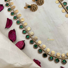 Vriksham Traditional Lakshmi Coin With Green Stone Detailing Design Long Neckpiece-G20418