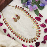 Vriksham Traditional Lakshmi Coin With Red Stone Detailing Design Long Neckpiece-G20419