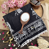 Vriksham Black Cotton Mulmul Saree With Pom Pom Lace-VS4423