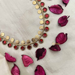 Vriksham Traditional Lakshmi Coin With Red Stone Detailing Design Long Neckpiece-G20419