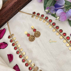 Vriksham Traditional Lakshmi Coin With Red Stone Detailing Design Long Neckpiece-G20419