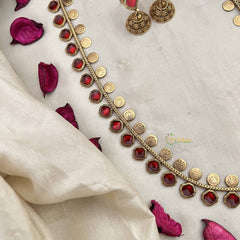 Vriksham Traditional Lakshmi Coin With Red Stone Detailing Design Long Neckpiece-G20419