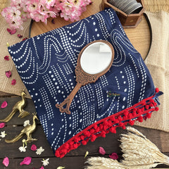 Vriksham Indigo Cotton Mulmul Saree With Pom Pom Lace-VS4424