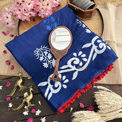 Vriksham Navy Blue Cotton Mulmul Saree With Pom Pom Lace-VS4425