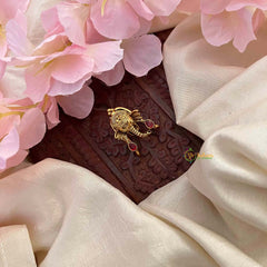 Vriksham Antique Gold Gajmukh Vanki Style Gold Kemp Finger Ringe-Red-G21778