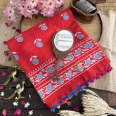 Vriksham Red Cotton Mulmul Saree With Pom Pom Lace-VS4434