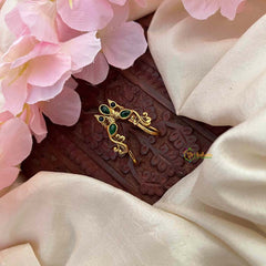 Vriksham Delicate Kemp Crescent Vanki Style Gold Kemp Finger Ring-Blue Green-G21783