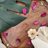 Vriksham Elegant Trio Stone Pendant Anklets- Red-J3974