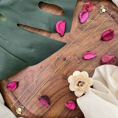 Vriksham Elegant Trio Stone Pendant Anklets- Red-J3974