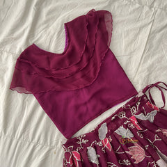 Grape Wine Colour Embroidered Girls Lehenga Set -VS3775