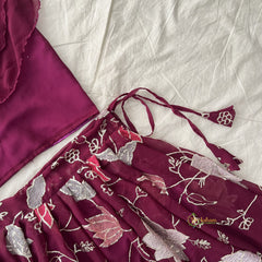 Grape Wine Colour Embroidered Girls Lehenga Set -VS3775