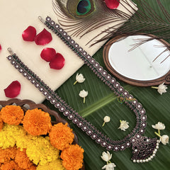 Vriksham Antique Finish Manga Long Kemp Stone Neckpiece-Red Green & White-G19713