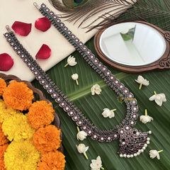 Vriksham Antique Finish Manga Long Kemp Stone Neckpiece-Red Green & White-G19713