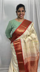 Off White Korvai Pure Silk Saree - VS3991