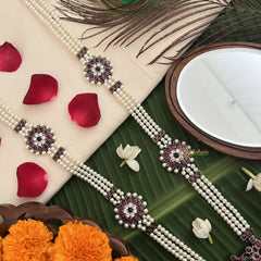 Vriksham Elegant Gold‑Tone Kemp Stone & Pearl Bridal Vaddanam Long Neckpiece-G19715