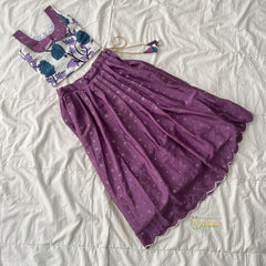 White & Purple Colour Indian Traditional Girls Lehenga Set -VS3751