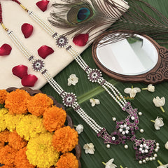 Vriksham South Indian Temple Kemp Floral Pendant 3 Layer Pearl Long Neckpiece-G19716