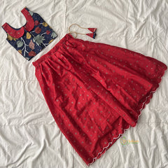 Red & Dark Blue Colour Indian Traditional Girls Lehenga Set -VS3755