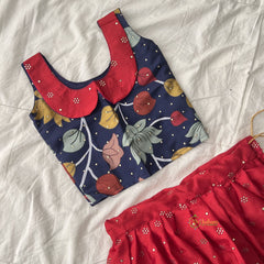Red & Dark Blue Colour Indian Traditional Girls Lehenga Set -VS3755