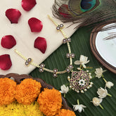 Vriksham Chandbali Style Black Kemp Stone Pendant Short Neckpiece-Pearl-G19719