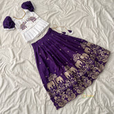 Purple & White Colour Embroidered Girls Lehenga Set -VS3759