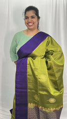 Olive Green Korvai Kanchi Pure Soft Silk Saree - VS4007