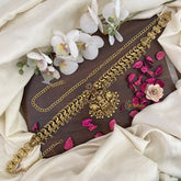 Vriksham Lakshmi With Dual Peacock Pendant Bridal Hip Chain-Gold Bead-G17631