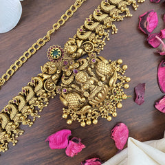 Vriksham Lakshmi With Dual Peacock Pendant Bridal Hip Chain-Gold Bead-G17631