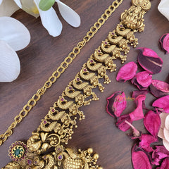 Vriksham Lakshmi With Dual Peacock Pendant Bridal Hip Chain-Gold Bead-G17631